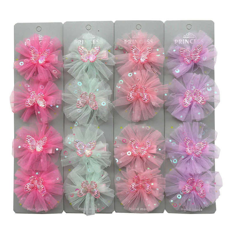 Cross-Border New Arrival Net Yarn Flowers Children's Barrettes Sweet Cute Princess Style Aurora Butterfly Side Clip Hairware