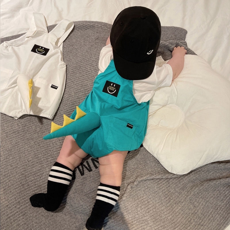 Baby Triangle Romper Baby Summer Thin Short-Sleeved Vest Bag Fart Romper Pure Cotton Dinosaur Strap out Holding Clothes Baby Clothes