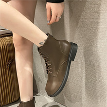 2023新款马丁靴英伦风百搭单靴休闲坡跟平底短靴低筒纯色跨境女鞋