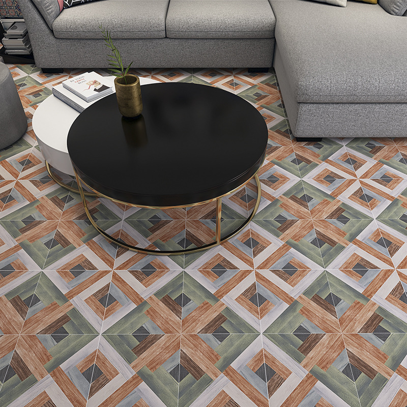 300*300仿木纹地砖民宿餐馆拼花木纹仿古砖厨房阳台复古地面瓷砖