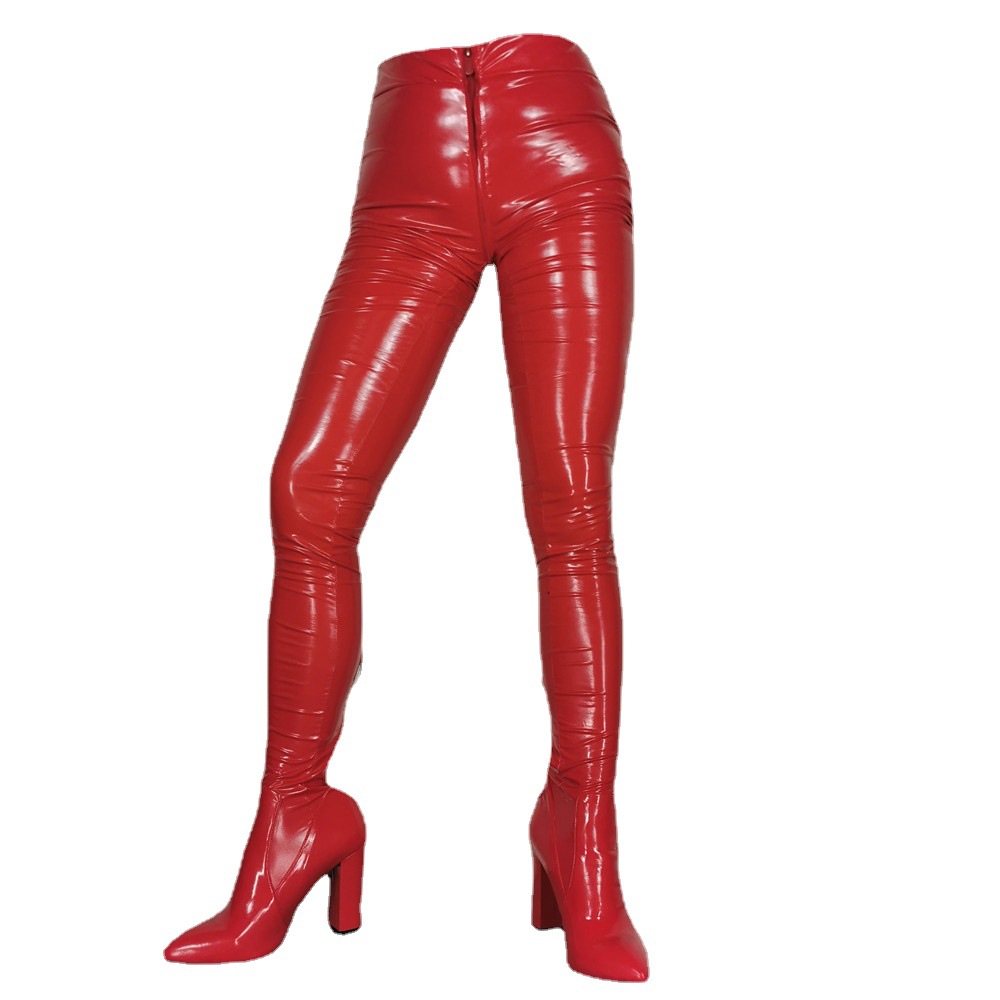 欧美性感外贸跨境个性演出latex走秀连裤靴女长筒靴裤靴-阿里巴巴