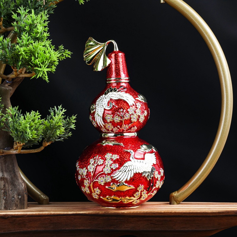 珐琅彩合金27cm仙鹤葫芦家居摆件轻奢客厅玄关装饰品风水招财摆件