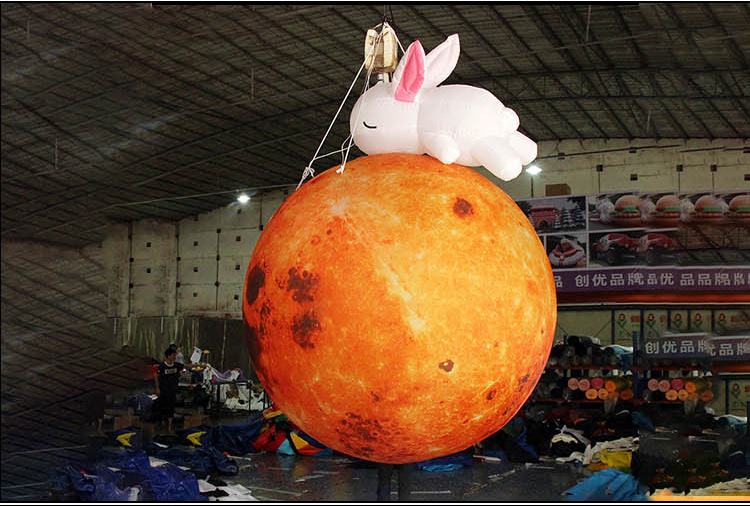 充气月球月兔气模 地面月兔玉兔月饼悬挂升空 中秋发光月球气模型