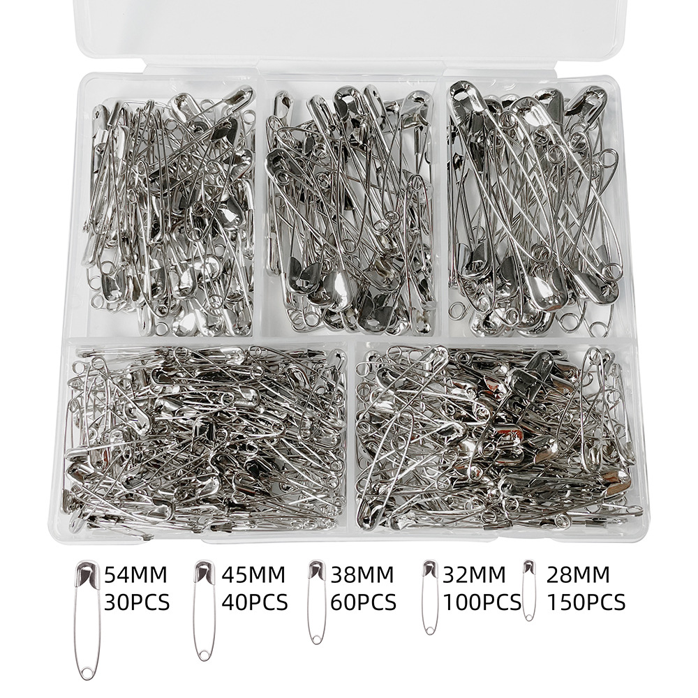 跨境透明盒380枚多规格安全别针保险别针婚纱影楼曲别针吊牌胸针