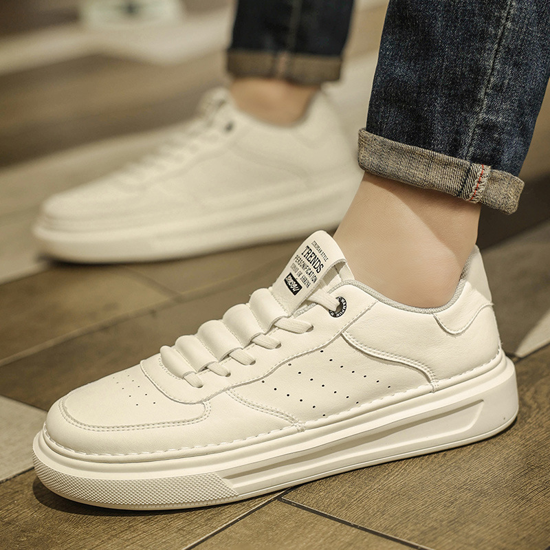 Putian Men's Shoes 2024 Spring New Small White Shoes Men's Leather Sports Air Force Board Shoes Ins Light Break