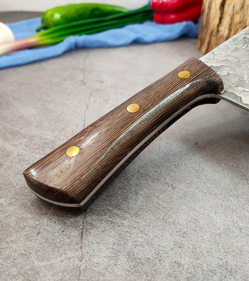 不锈钢木柄菜刀酒店家用斩切两用刀锻打锤纹切肉切片刀具厨房用品