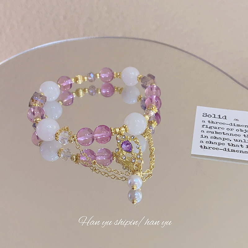 Xiaohongshu Same Style New Chinese Style Purple Crystal String Beads Bracelet Special Interest Light Luxury Double Layer Geometric Bracelet Girlfriends' Gift
