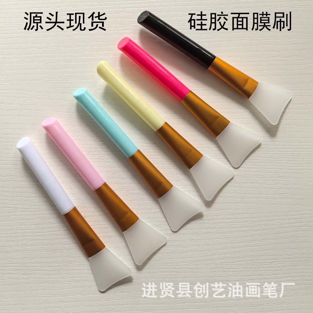 源头工厂现货斜尾杆硅胶面膜刷硅胶头美容刷化妆刷泥膜刷子批发