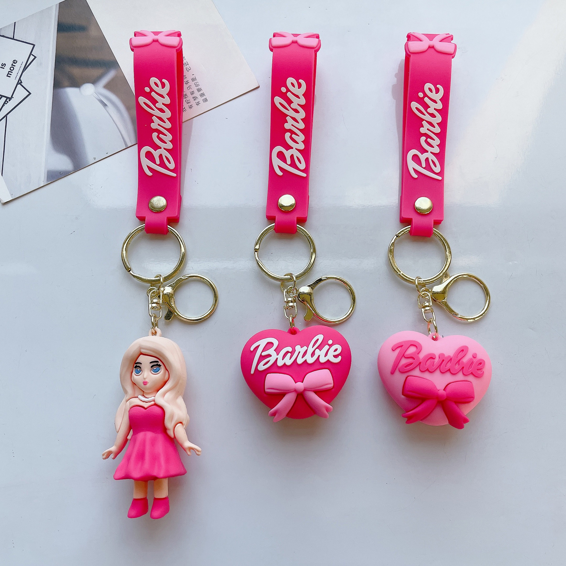 New Cross-Border Hot Selling Pink Barbie Keychain Cartoon Barbie Baby Doll Delicate Girl Schoolbag Pendant