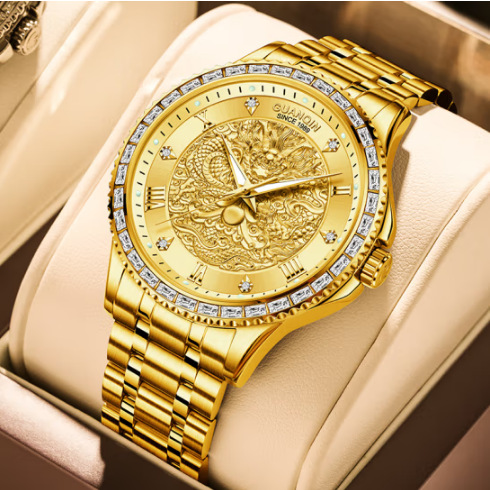 瑞士新款男士手表龙图案 钢带夜光防水男款手表高级感 自动机械表