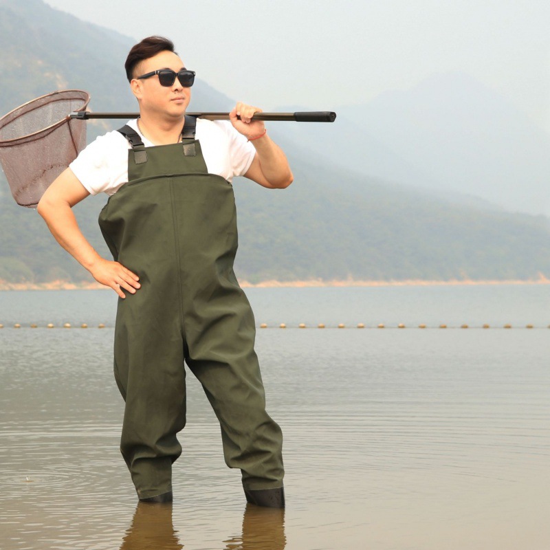 半身下水裤捕鱼衣服男女涉水雨裤连体加厚保暖渔夫皮水叉