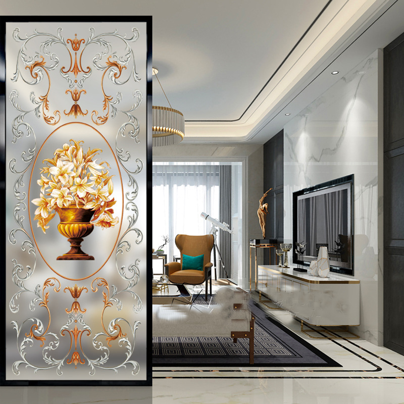 现代简约艺术玻璃屏风隔断客厅轻奢欧式装饰透光磨砂双面入户玄关