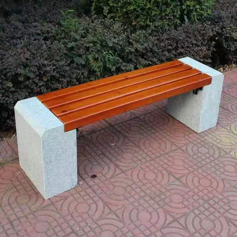 防腐木石凳子 户外庭院摆件园林坐凳石椅 花岗岩公园小区休闲凳