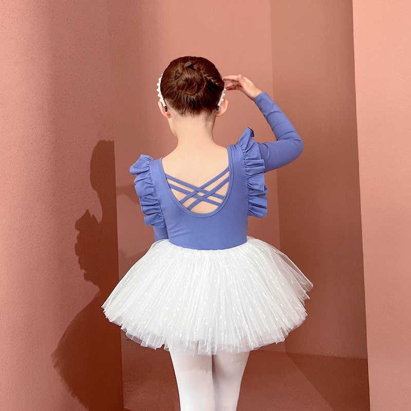 儿童舞蹈服秋冬长袖女童练功服幼儿练舞裙小女孩中国舞纯棉跳舞服