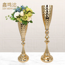 欧式花瓶烛台酒店餐桌花器轻奢家居装饰摆件电镀金色婚礼落地花瓶