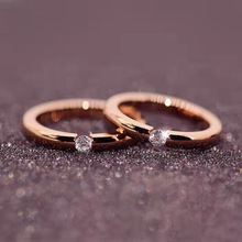 韩版时尚个性钛钢镀玫瑰金戒指女 新款 加钻单钻食指戒指饰品