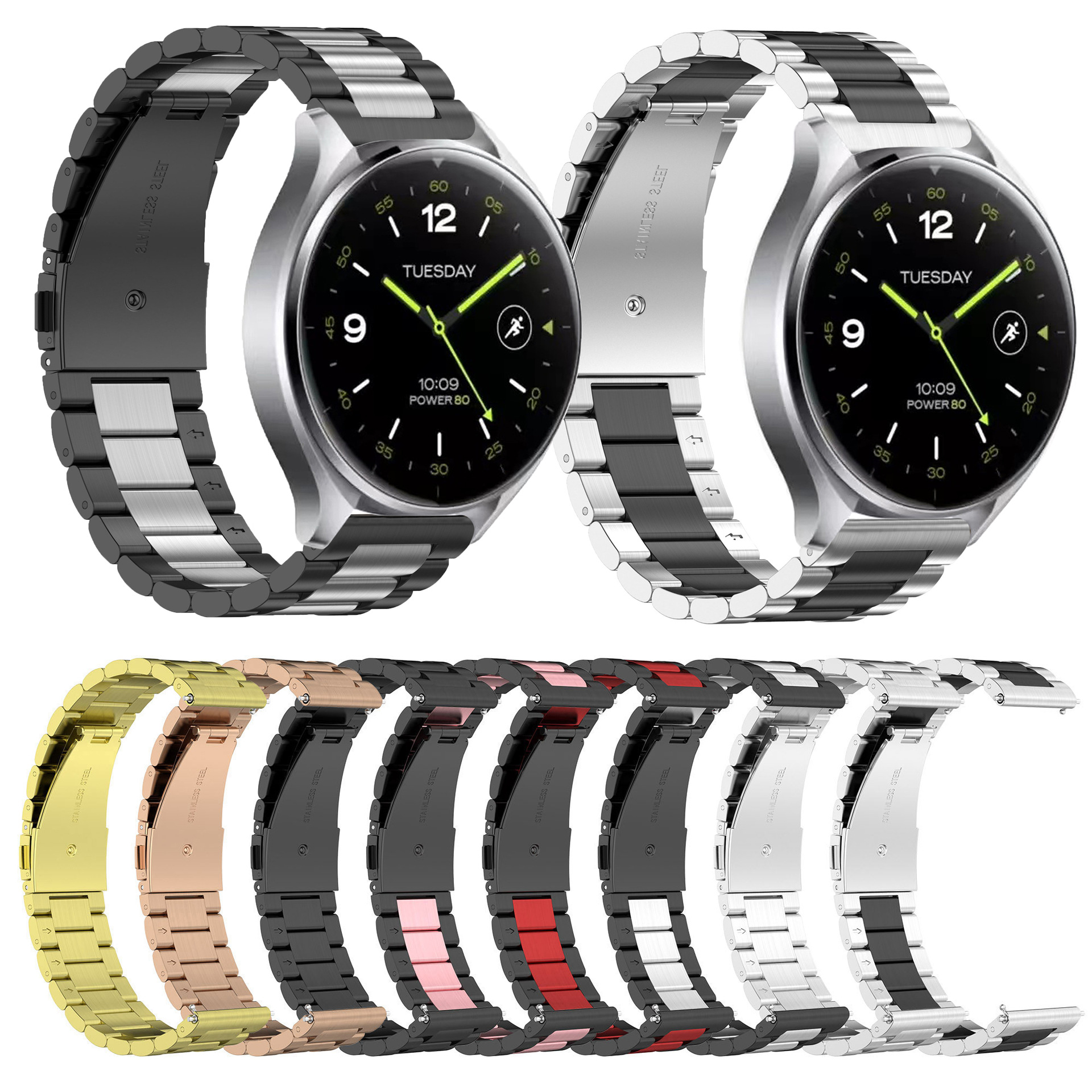 适用小米watch2表带三株钢带20mm适配三星watch6通用高端实心钢带