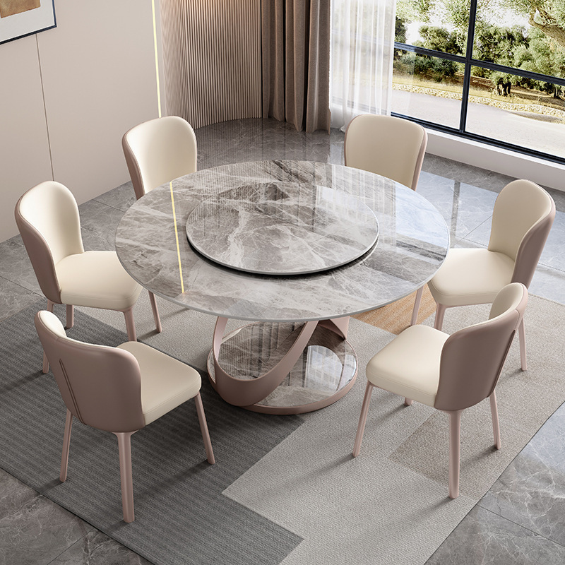 Italian Minimalist Stone Plate round Dining Table and Chair with Turntable Simple and Light Luxury Household 1.5 M Large round Dining Table 8 People 10 People Table