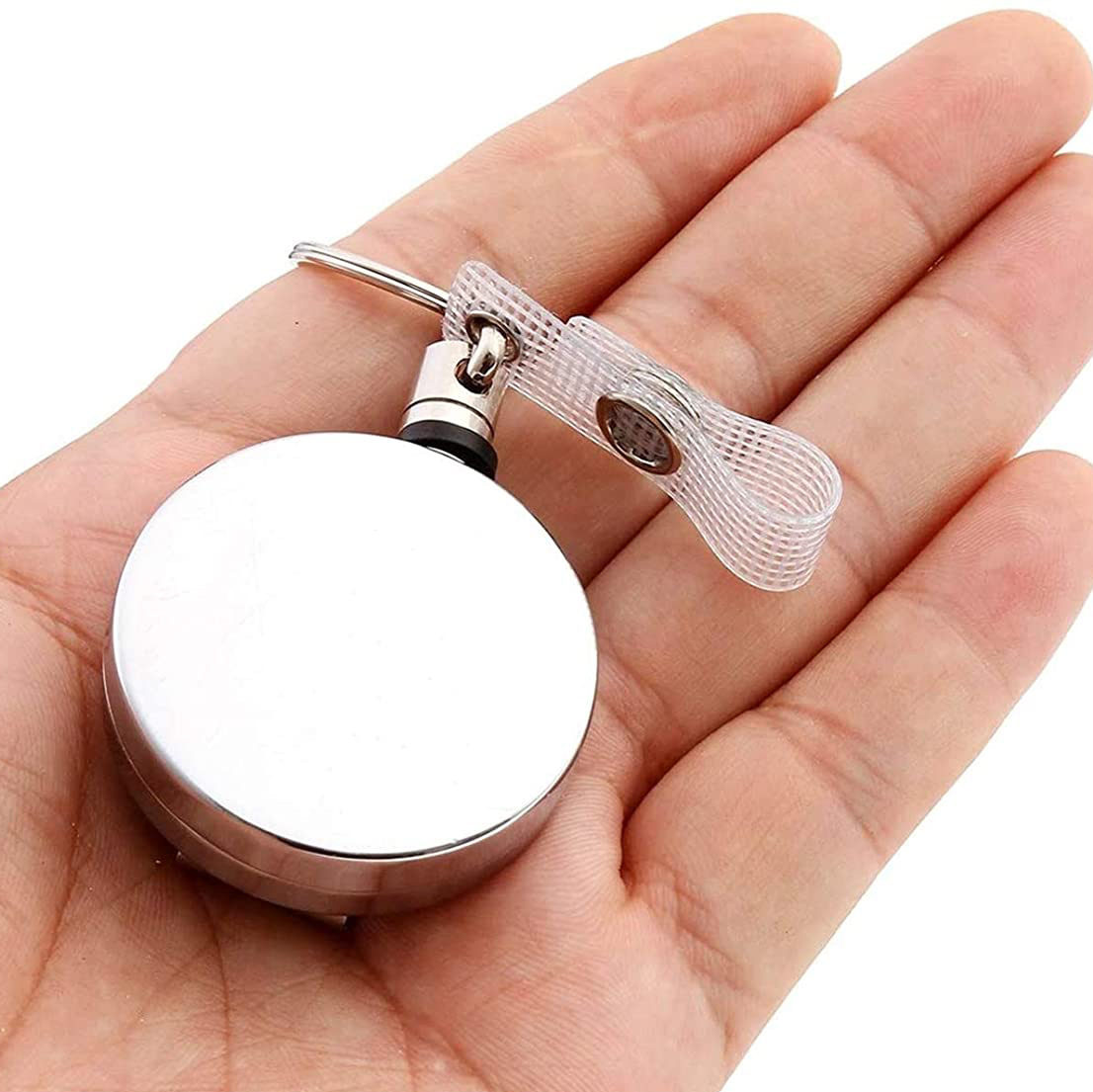 现货4cm银色金属皮带夹易拉扣高弹力钢丝绳易拉得证件钥匙扣徽章