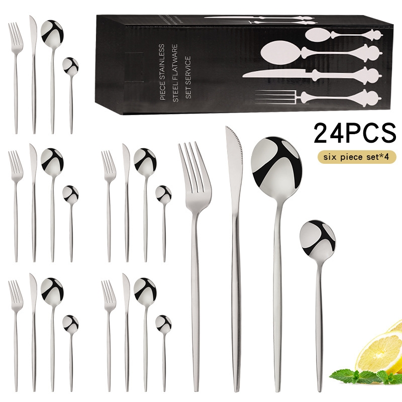 Cross-Border Amazon Stainless Steel Tableware 24-Piece Set Portugal Knife, Fork and Spoon Four Main Pieces Tableware Gift Set Wholesale