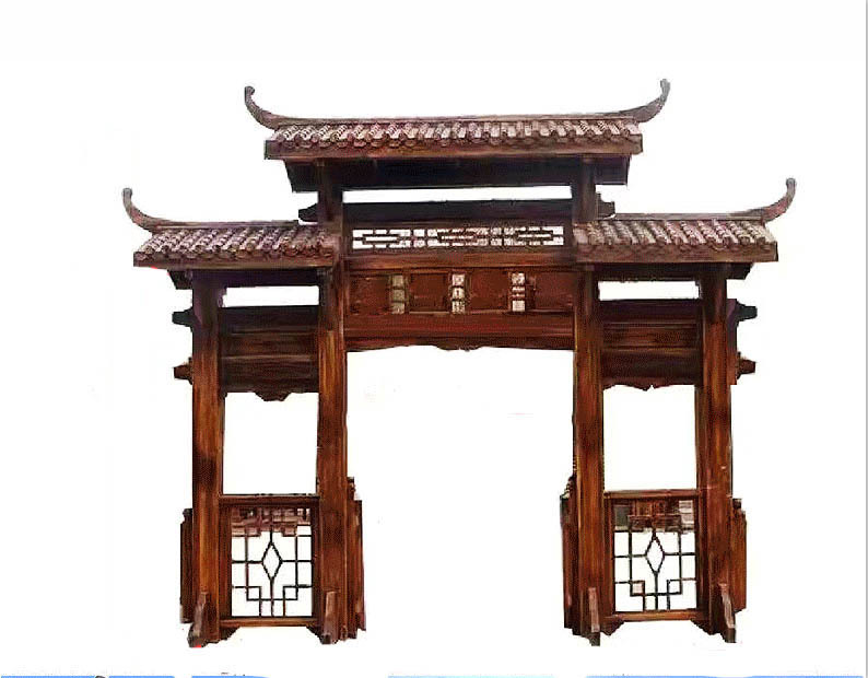 厂家直销防腐木质门楼牌坊门亭实木仿古户外门头凉亭山门庭院大门