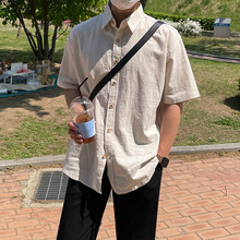 夏季新品韩国穿搭男士短袖衬衫简约休闲五分袖衬衣韩版男装外套潮