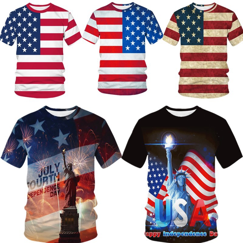 欧跨境美国独立日国旗usa自由女神系列3d数码印花t桖短袖工厂直销