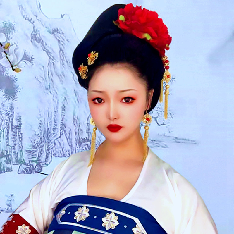 欣怡古装唐风造型假发包新款古风高温丝垫发可弯曲小翻刀贵妃发髻