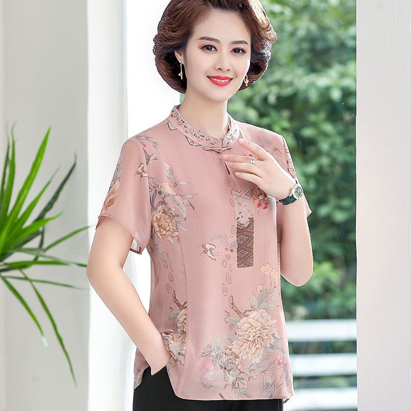 中年人妈妈装夏装短袖套装女洋气中老年女装两件套中袖恤50岁60