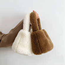 仿羊羔毛毛包包 小包包女冬季新款纯色手拎包 小众毛茸茸水桶包包