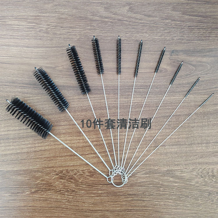 Straw Brush 10-Piece Stainless Steel Glass Cleaning Brush Nylon Brush 10Pcs Spray Gun Hole Brush Test Tube Brush