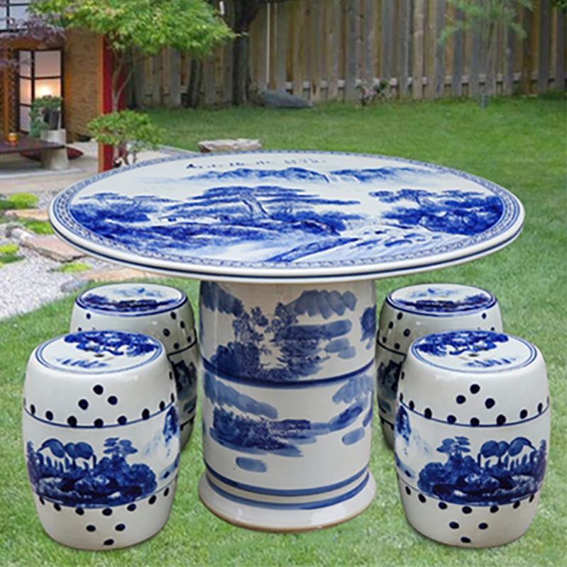 景德镇陶瓷桌凳套装手绘瓷桌鼓凳凉墩茶几户外庭院花园大圆桌摆件
