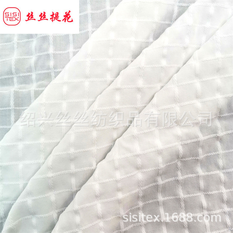 梭织泡泡纱格子提花面料 肌理感泡泡布提花时装女装童装布ss18691
