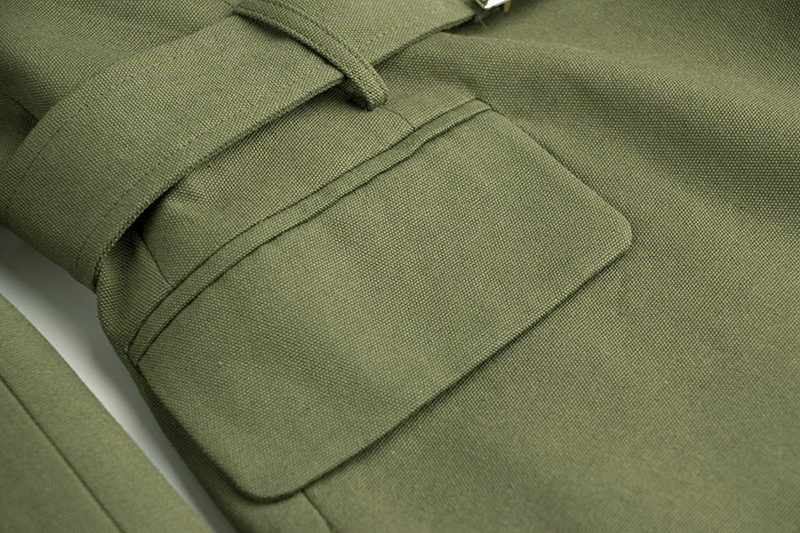 军绿牛仔双排扣西装收腰系带小外套欧美气质上衣跨境速卖通春秋款