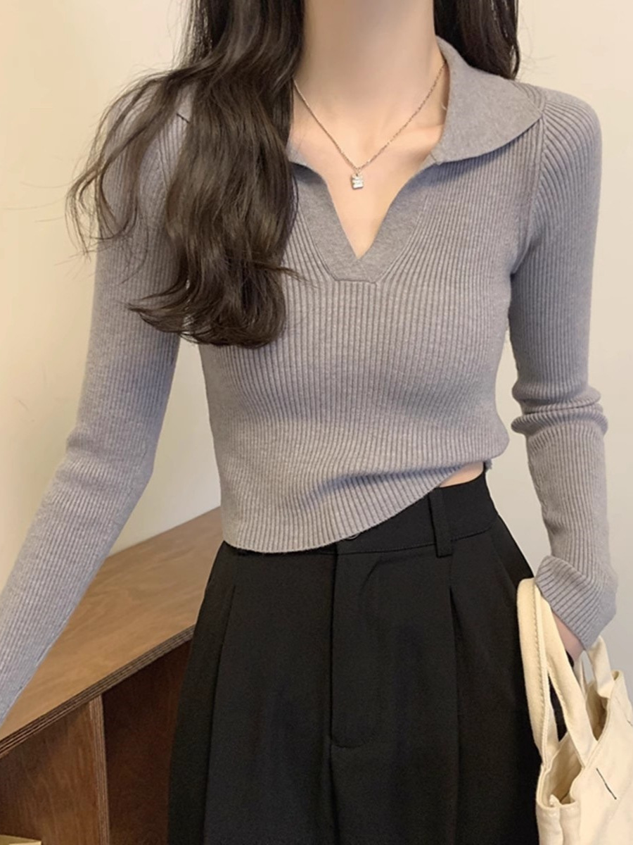 领针织衫女秋冬新款洋气内搭领毛衣打底衫短款高腰上衣