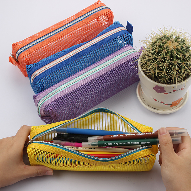 Spot Simple Color Plastic Net Pencil Case Stationery Box Student Office Multi-Purpose Large Capacity Good-looking Buggy Bag