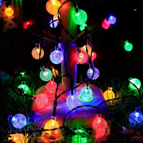 Solar-Powered String Lights Outdoor Waterproof Atmosphere LED Light Christmas Halloween Decorative Light Courtyard Night Light Bubble Light