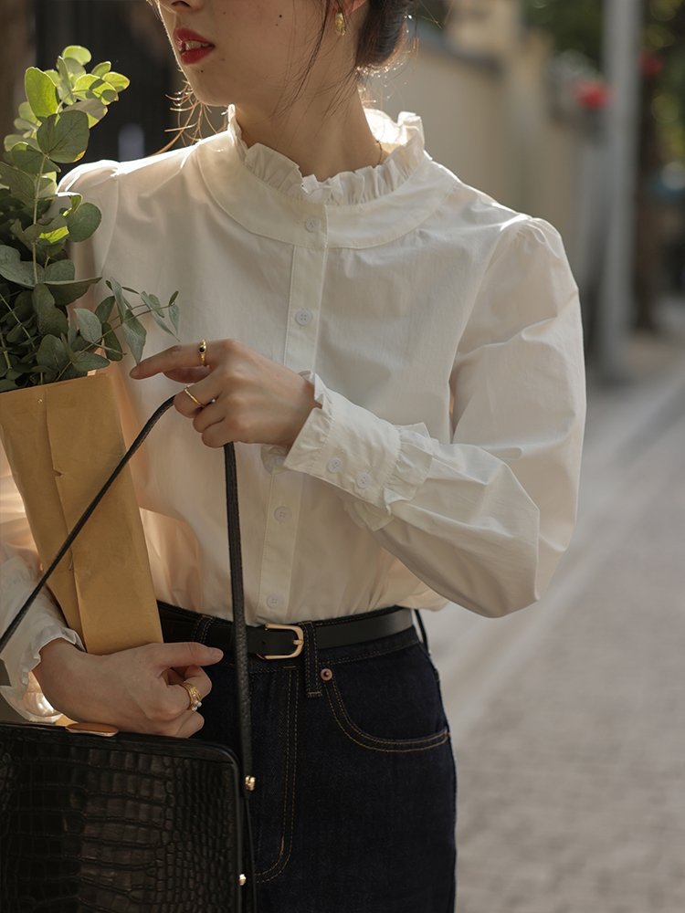 复古花边立领衬衫