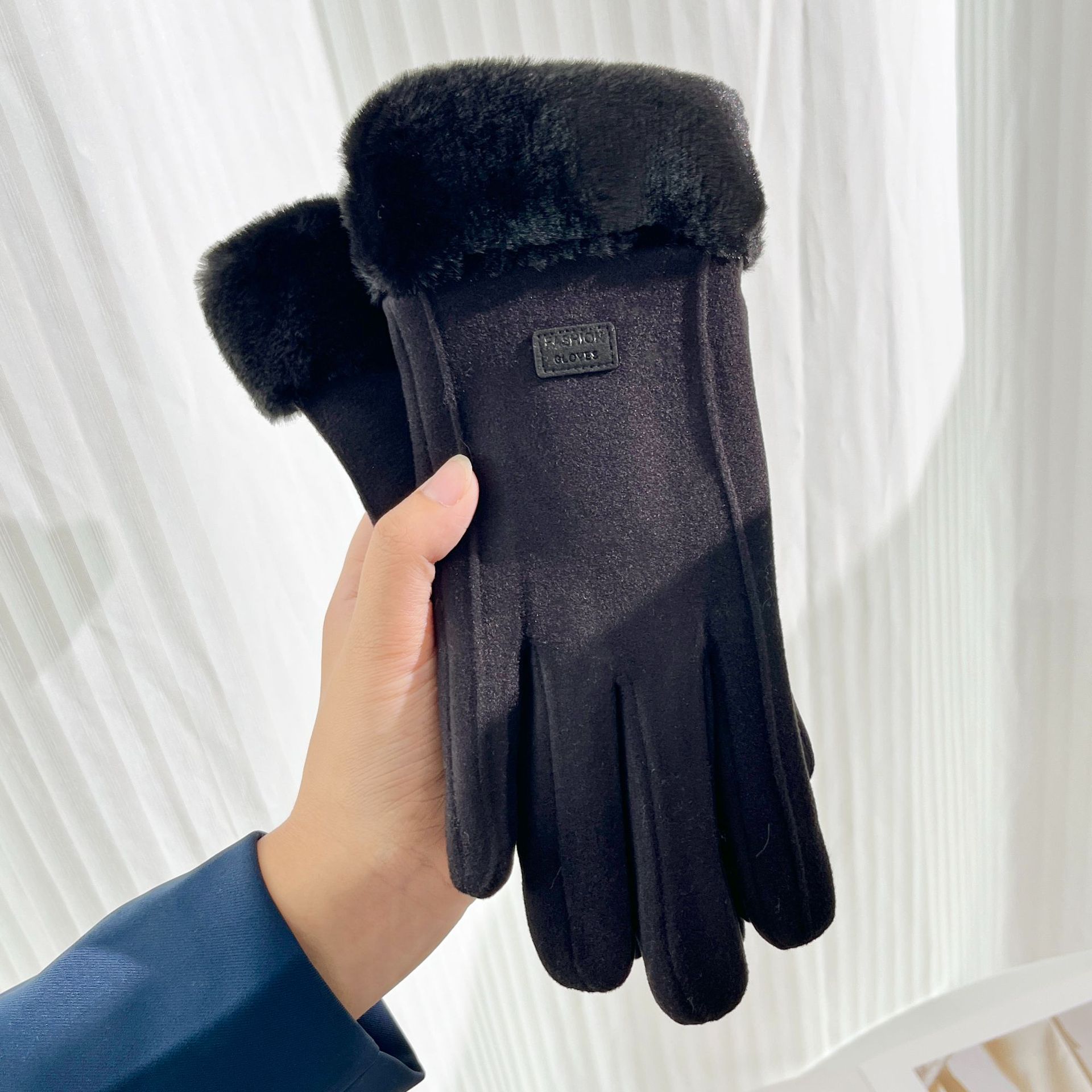 Women's Winter Gloves Fleece Lined Padded Warm Keeping Cute Suede Women's Riding Cold-Proof Windproof Cycling Touch Screen Winter