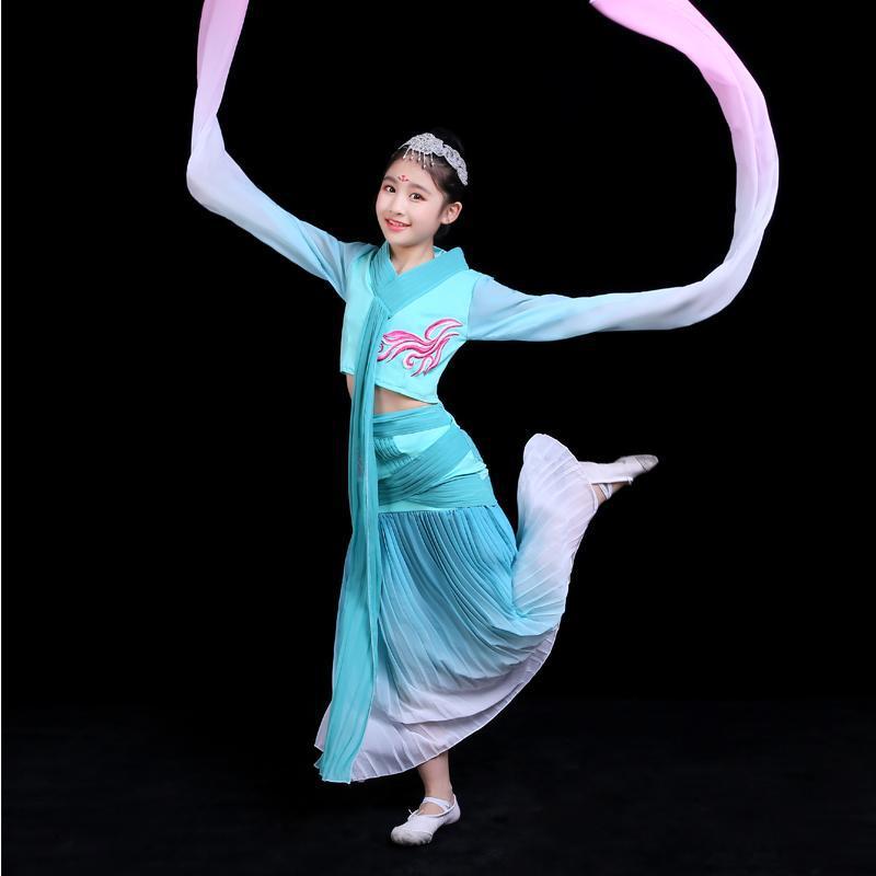水袖舞蹈服儿童采薇惊鸿舞甩袖舞蹈服成人中国风古典舞演出服女童