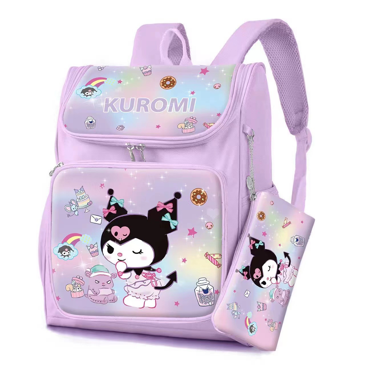 Clow M White Gradient Color Cartoon Cloth Medium and Large Student Backpack Large Capacity with Pencil Case Burden Reduction Schoolbag