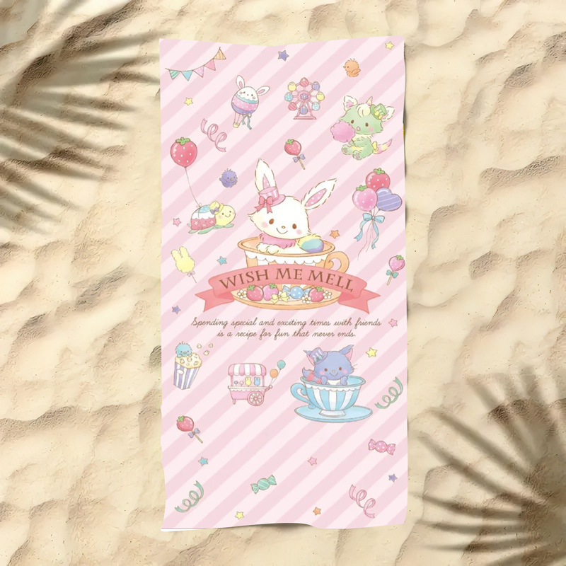 三丽鸥沙滩巾儿童卡通图案kitty猫印花浴巾海边超细纤维游泳速干