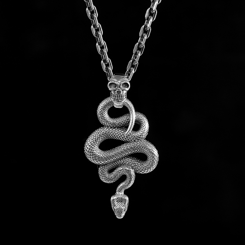 秋季新品 泰银复古项饰s925银饰品个性男女通用蛇吊坠骷髅嘻哈风