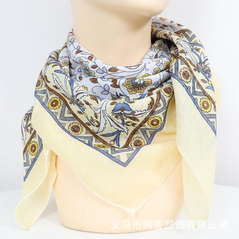 Ethnic Style Autumn and Winter Pure Cotton and Linen Square Scarf Headcloth Silk Scarf Women's Breathable Neck Protection Scarf Scarf Square Scarf