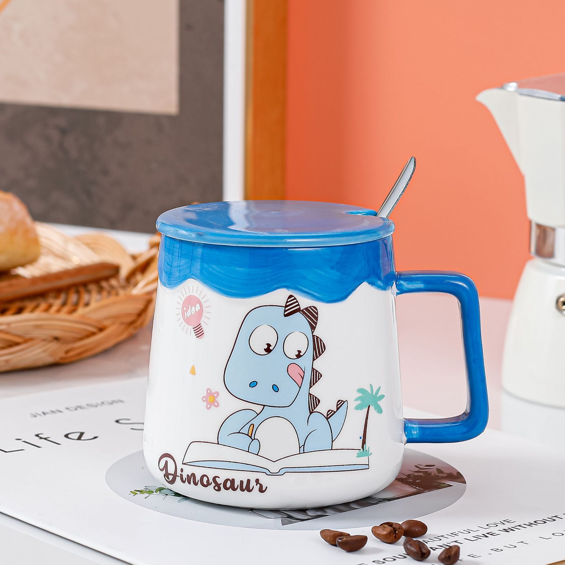 卡通创意恐龙儿童陶瓷杯高颜值马克杯大容量学生水杯礼品通用三件