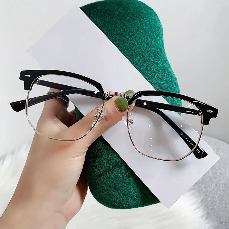 2023 New Black Myopia Glasses Men‘s Casual Business Semi-Rimless Anti-Blue Light HD Glasses Frame Women‘s Fashion