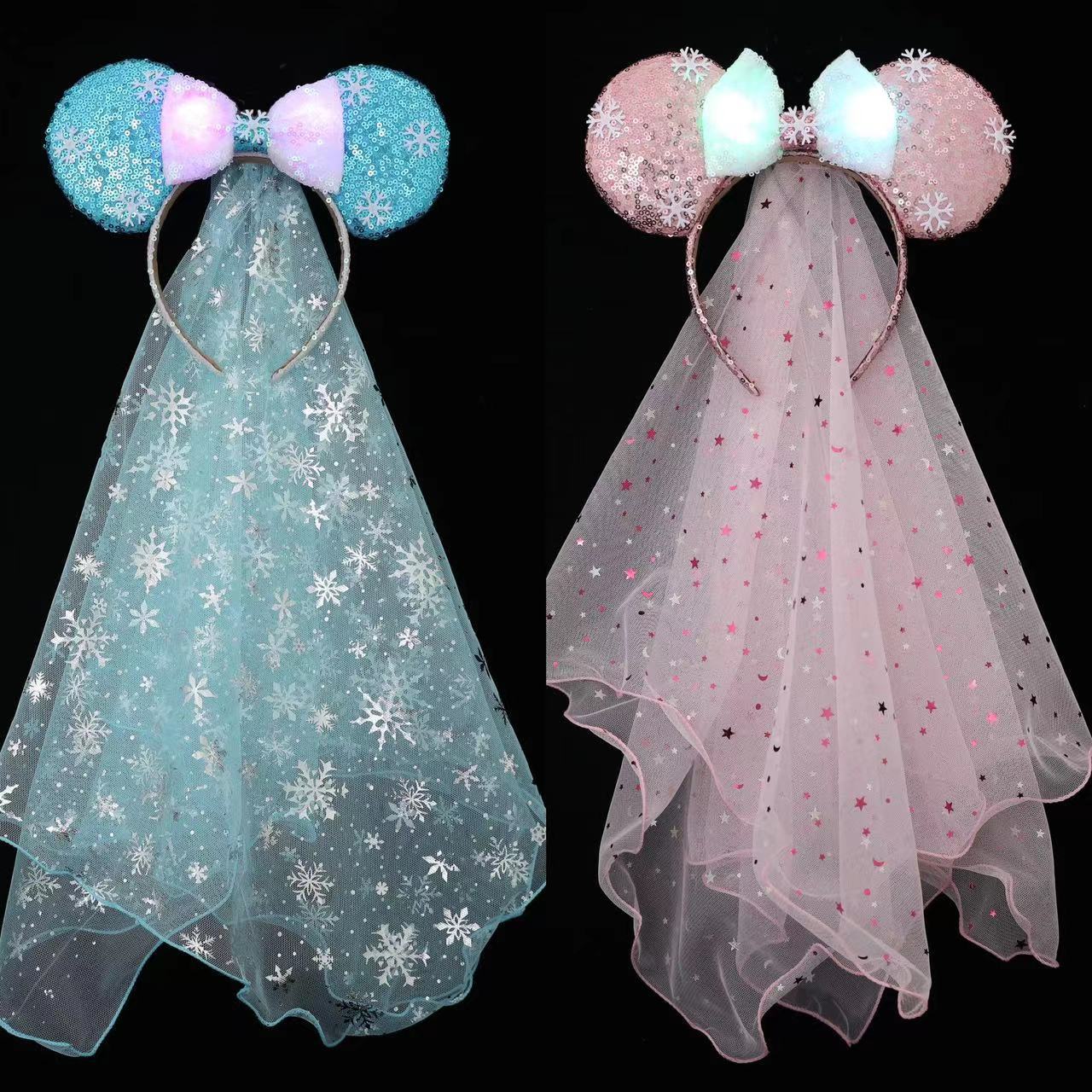 跨境白雪公主头饰ins冰雪奇缘头纱配饰led 闪光发箍艾莎蕾丝发饰