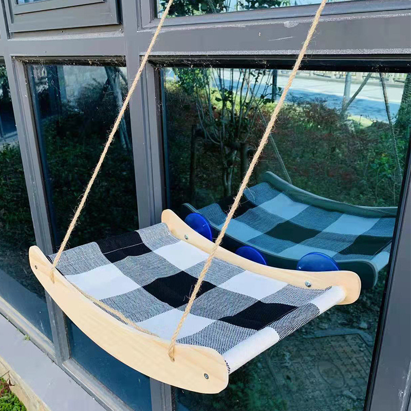 Cat Hammock Hanging Nest Suction Type Wooden Sun-Drying Cat Selection Hammock Window Glass Hanging Bed Cat Supplies