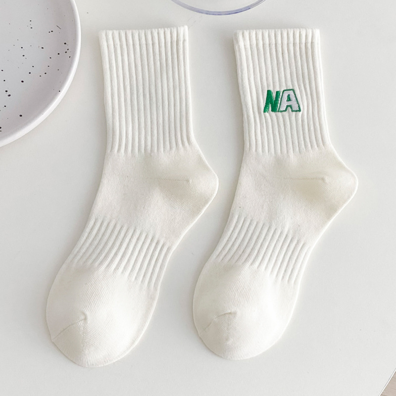 Spring and Summer Letters Na Green Series Long Socks Ins Trendy Korean Internet Celebrity Black and White Cotton Socks with Shark Pants Tube Socks Women's Socks