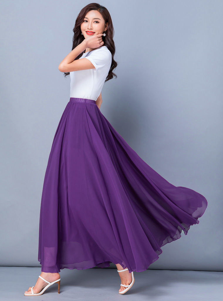 540度雪纺大摆裙度假沙滩裙大红色长裙紫色舞蹈新疆舞广场舞裙子